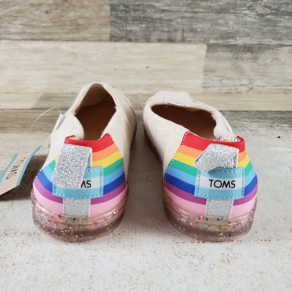 Toms Aclass Esp Kids Loafer Sz 3 Multi Rainbow Heel & Glittery Sole Slip On Flat